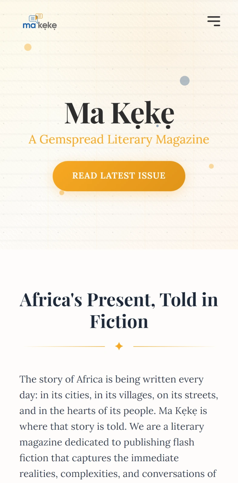 The same homepage on a phone: the wordmark, the Read latest issue button and the opening of the introduction.